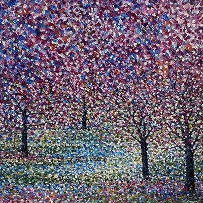 Rainbow Woodland by Alison Cowan, Painting, Acrylic on canvas
