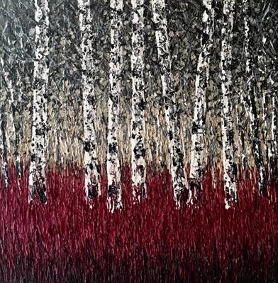 Red Reeds and Silver Birch by Alison Cowan, Painting, Acrylic on canvas
