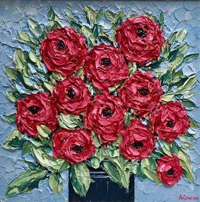 Red Rosie Bunch by Alison Cowan, Painting, Acrylic on canvas