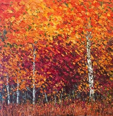 Red Tree Peeping Through by Alison Cowan, Painting, Acrylic on canvas