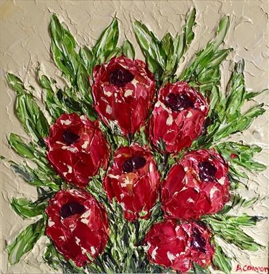 Red Tulips by Alison Cowan, Painting, Acrylic on canvas