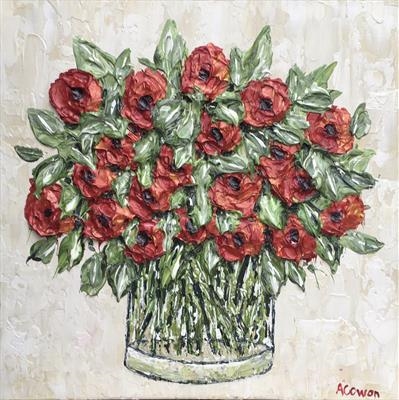 Red Tulips by Alison Cowan, Painting, Acrylic on canvas