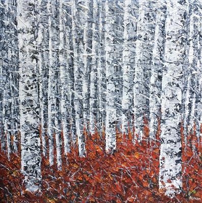 Silver Birch Huddle by Alison Cowan, Painting, Acrylic on canvas