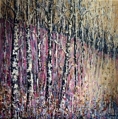 Silver Birch on Mauve by Alison Cowan, Painting, Acrylic on canvas