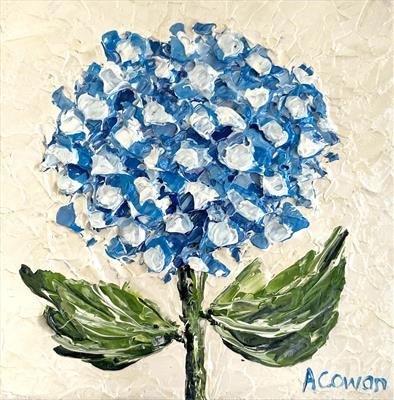 Single Blue Hydrangea by Alison Cowan, Painting, Acrylic on canvas