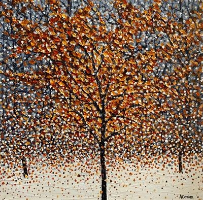 Snowy Amber Fall by Alison Cowan, Painting, Acrylic on canvas