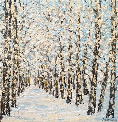 Snowy Birch by Alison Cowan, Painting, Acrylic on canvas