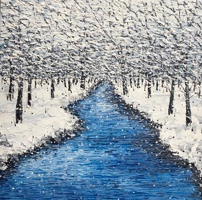 Snowy Blue Stream by Alison Cowan, Painting, Acrylic on canvas