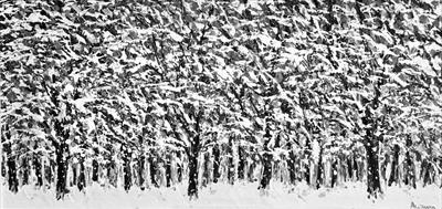 Snowy Trees Vista by Alison Cowan, Painting, Acrylic on canvas
