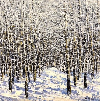 Snowy Woodland by Alison Cowan, Painting, Acrylic on canvas