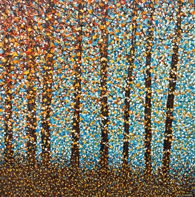 Tall Trees with Teal by Alison Cowan, Painting, Acrylic on canvas