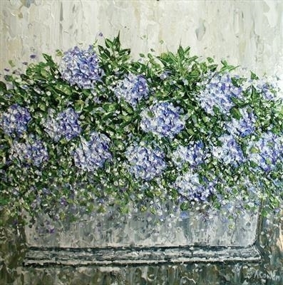 Textured Hydrangeas by Alison Cowan, Painting, Acrylic on canvas