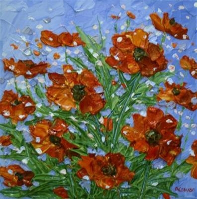 Textured Poppies by Alison Cowan, Painting, Acrylic on canvas