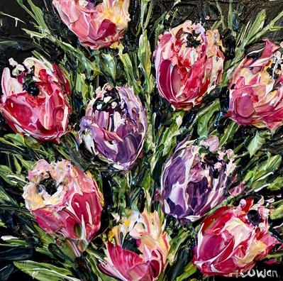 Textured Spring Tulips by Alison Cowan, Painting, Acrylic on canvas
