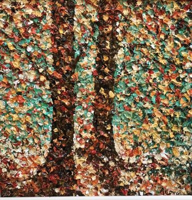 Textured Twin Trees by Alison Cowan, Painting, Acrylic on canvas