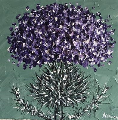 Thistle on Sage by Alison Cowan, Painting, Acrylic on canvas