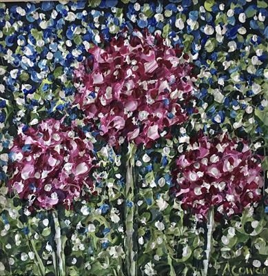 Three Pink Pom Poms by Alison Cowan, Painting, Acrylic on canvas