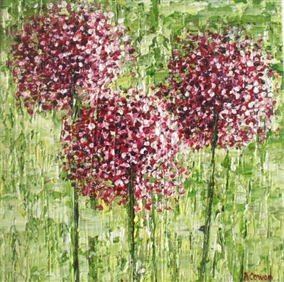 Three Pom Poms on Lime by Alison Cowan, Painting, Acrylic on canvas