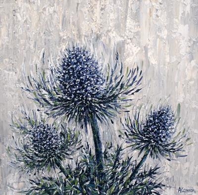 Triple Sea Holly by Alison Cowan, Painting, Acrylic on canvas