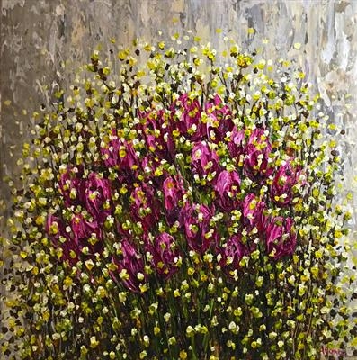 Tulips with Willow by Alison Cowan, Painting, Acrylic on canvas