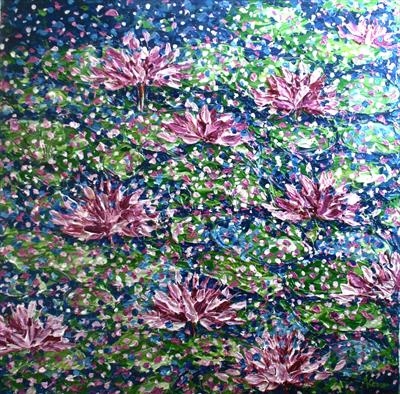 Water Lilies by Alison Cowan, Painting, Acrylic on canvas