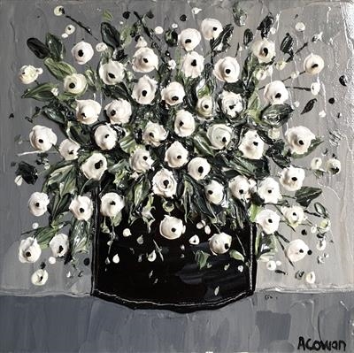 Wee Snowberries on Grey by Alison Cowan, Painting, Acrylic on canvas