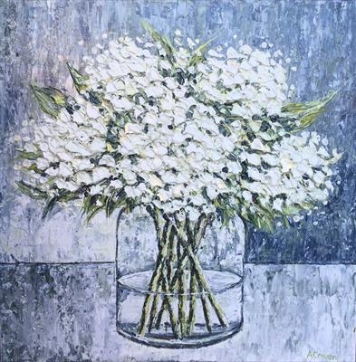 White Hydrangeas by Alison Cowan, Painting, Acrylic on canvas