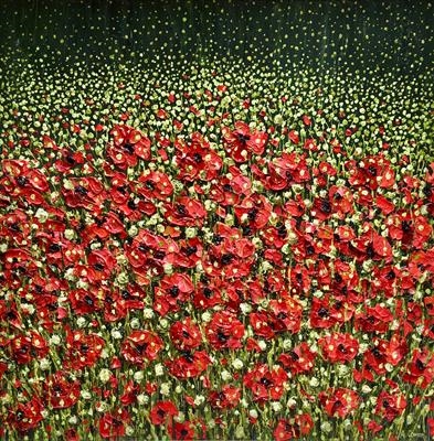 Wild Poppy Meadow by Alison Cowan, Painting, Acrylic on canvas