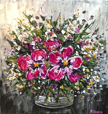 Winter Pansies by Alison Cowan, Painting, Acrylic on canvas