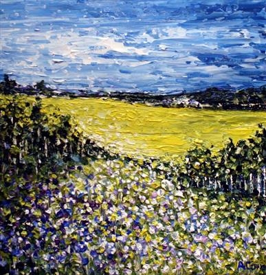 Yellow Fields by Alison Cowan, Painting, Acrylic on canvas